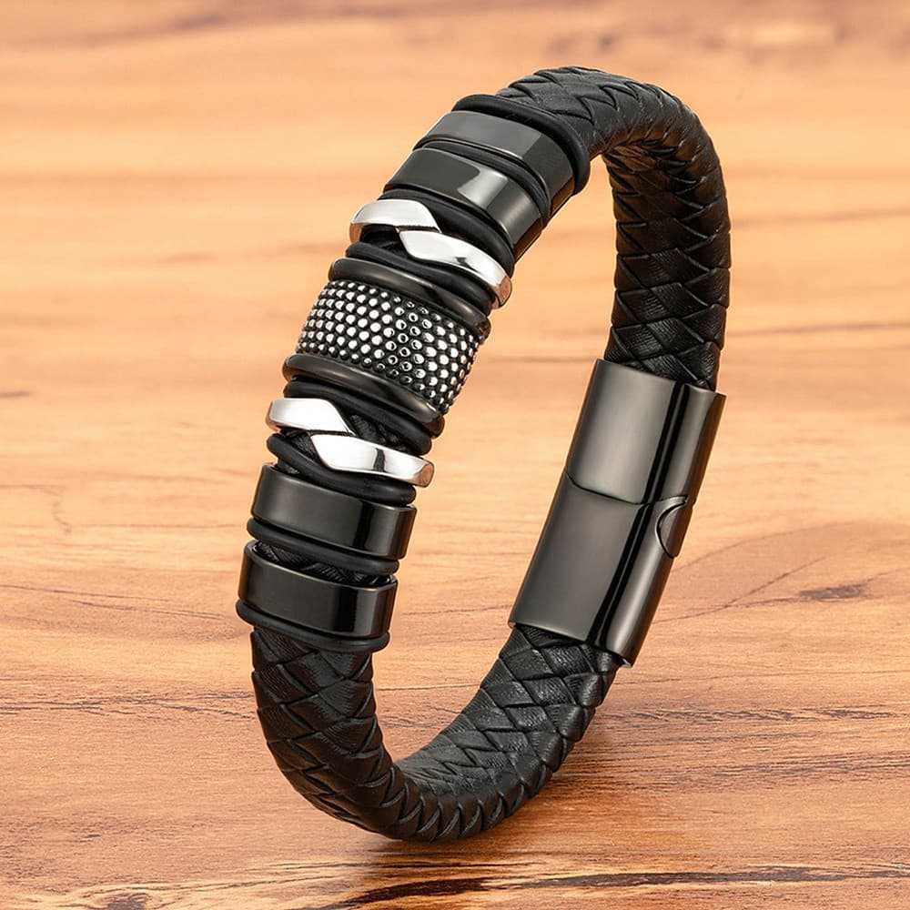 Moda Pulseiras De Couro Preto Trançada Para Homens Estilo Clássico Aço Inoxidável Casal Bangle Presentes De Joias De Enc