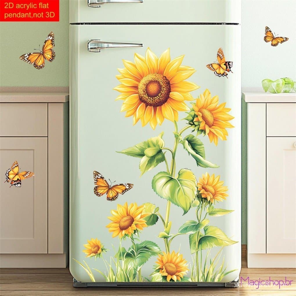 Adesivo de Parede Universal Girassol Borboleta Colorida DIY Mural Arte Decalque Decoração de Casa para Sala de Estar Qua