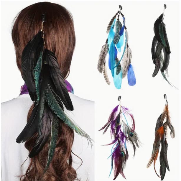 Cross-Border novo estilo boêmio azul faixa de cabelo Retro estilo étnico indiano colorido pena bb clipe acessórios de ca