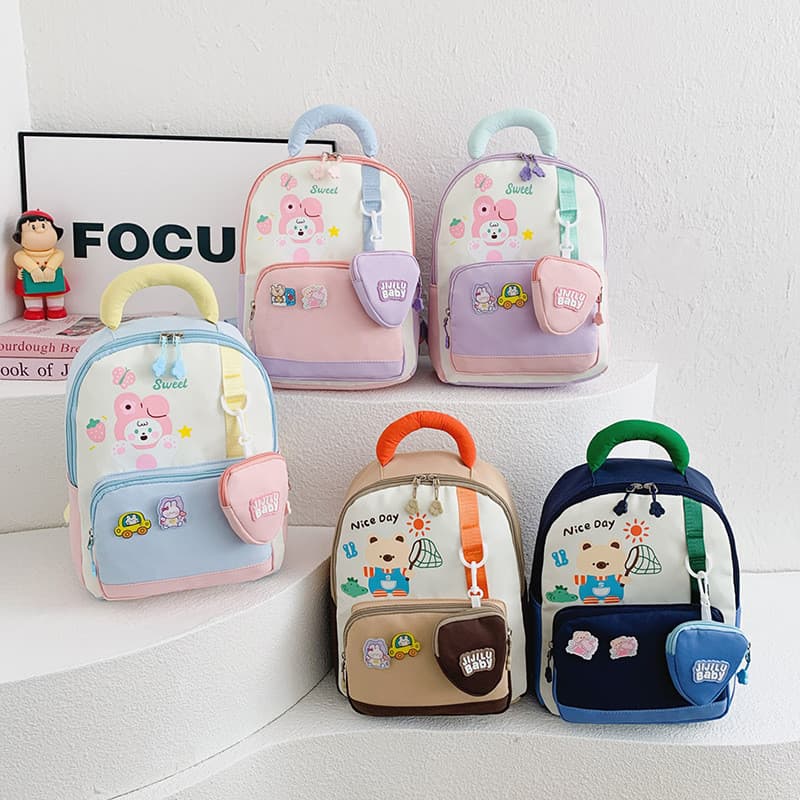 Nova Mochila de Jardim de Infância para Meninos e Meninas, Mochila Infantil Leve com Blocos de Cores para Crianças de 3