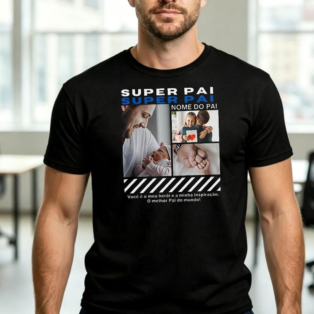 Algodão 100% Camiseta Masculina Estampada Modelagem Ajustada Ideal Para Presente de Dia dos Pais e Uso Casual