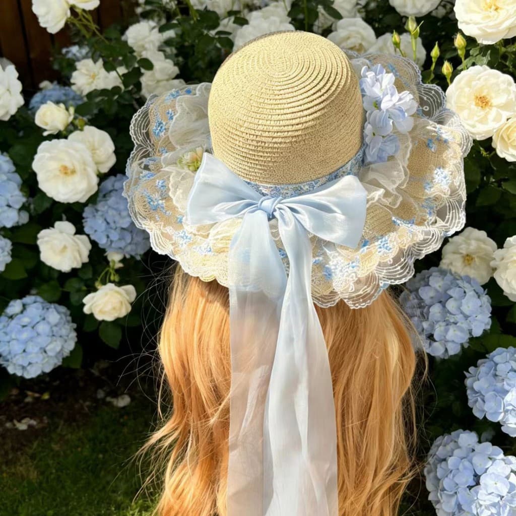 Chapéu de sol de palha de renda, chapéu de sol para meninas, chapéu de praia à beira-mar, verão feminino