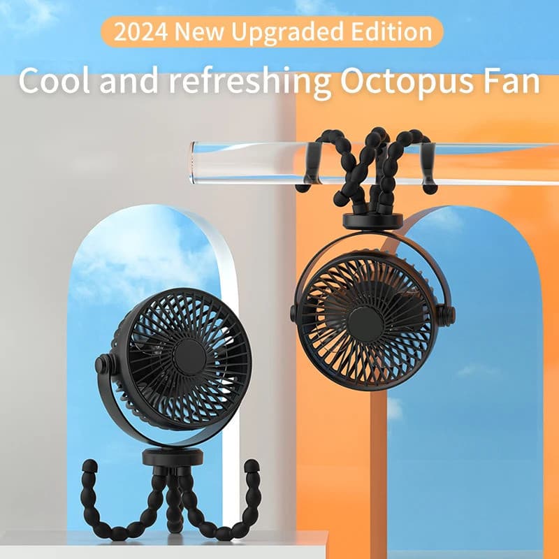 Mini Ao Ar Livre Recarregável 2000mAh 360 Rotativo Flexível Tripé Clipe Portátil Polvo Carrinho De Bebê Ventilador Explo