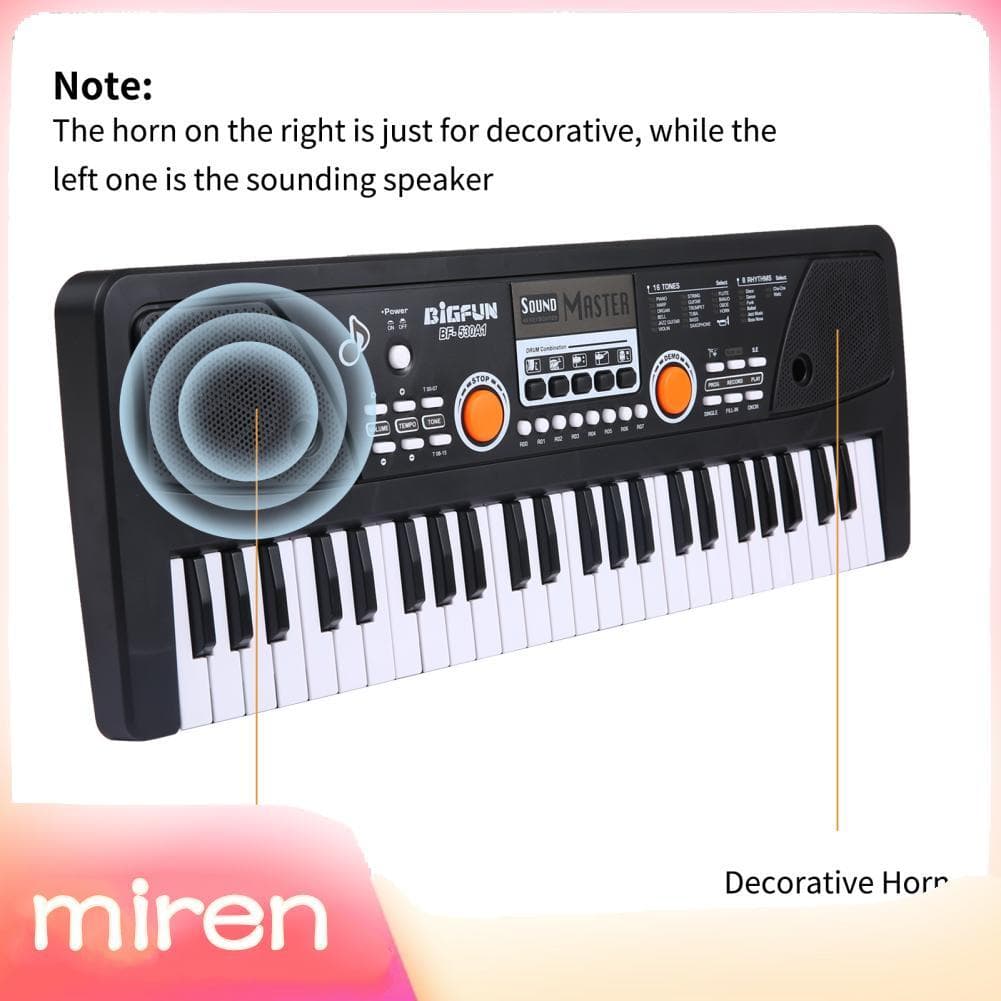 miren.br BIGFUN 49 teclas USB Órgão eletrônico infantil Piano elétrico com microfone Teclado de música digital preto
