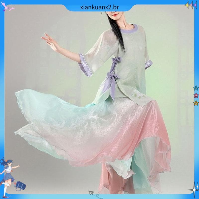 Noite caminhada Qin Huai traje de dança em torno do pescoço Ming feito tamanho grande camisa juvenil terno de dança clás