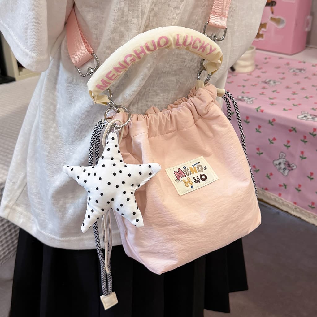 Bolsa feminina estilo bucket, estilo japonês, moderna e simples, de cor sólida, bolsa de ombro fofa, versátil para o dia