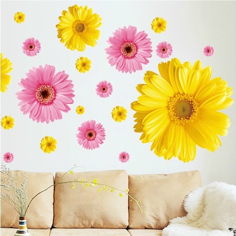 Margarida flor adesivos de parede romântico quente quarto sala estar sofá TV fundo adesivos decorativos papel de parede