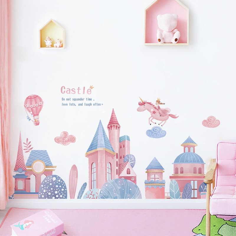Papel de parede autoadesivo Layout do quarto dos desenhos animados castelo adesivos princesa decoração do quarto cabecei