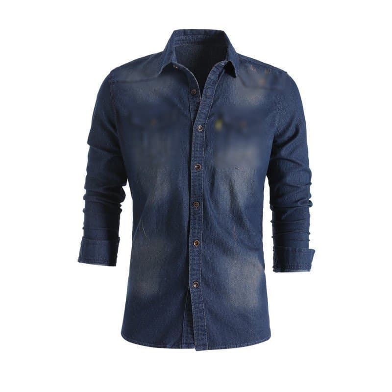 Camisa de Denim Casual Feminina de Manga Longa com Gola Reversível em Cor Sólida