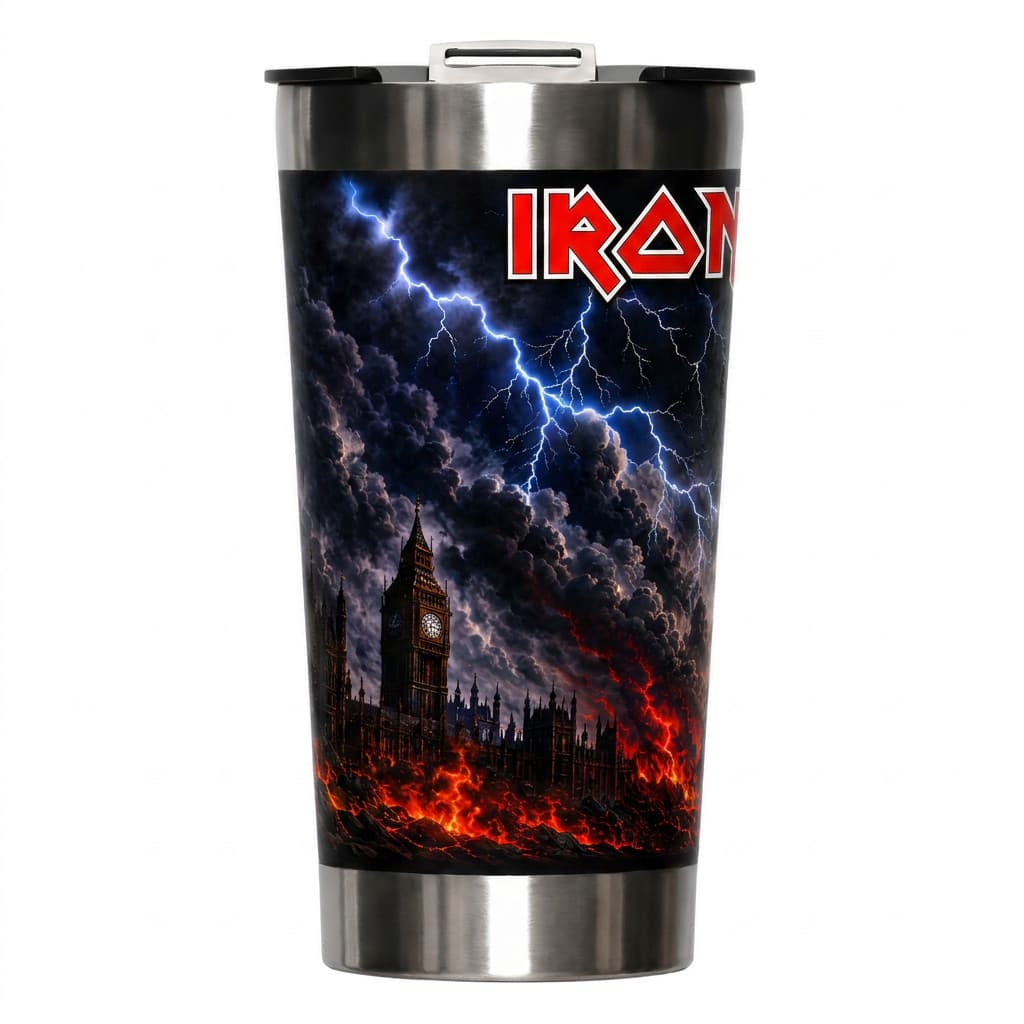 Copo Térmico 473ml Inox com Tampa - Rock Trovão e caveiras