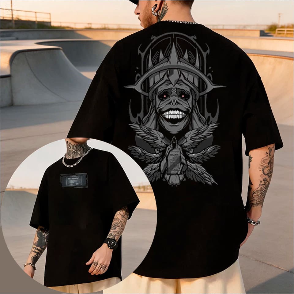 Camiseta Basica e OVERSIZED Statue Of God Solo Leveling Monarch Shadow Arise Sung Anime Unissex
