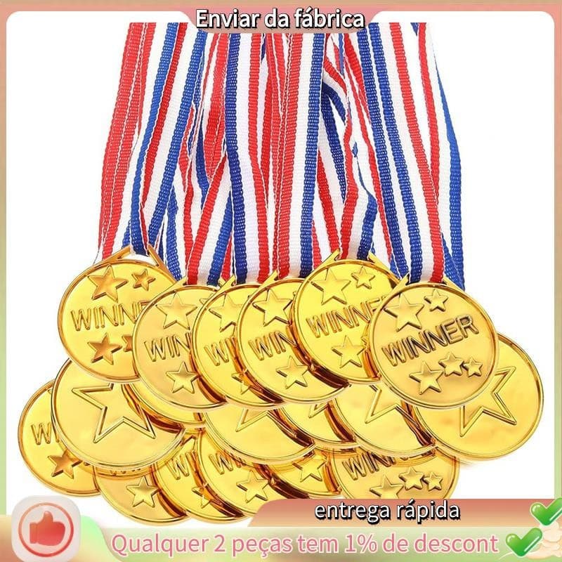 Pacote com 30 Medalhas Infantis de Plástico Dourado - Perfeitas para Esportes, Competições e Lembrancinhas de Festa PVHN