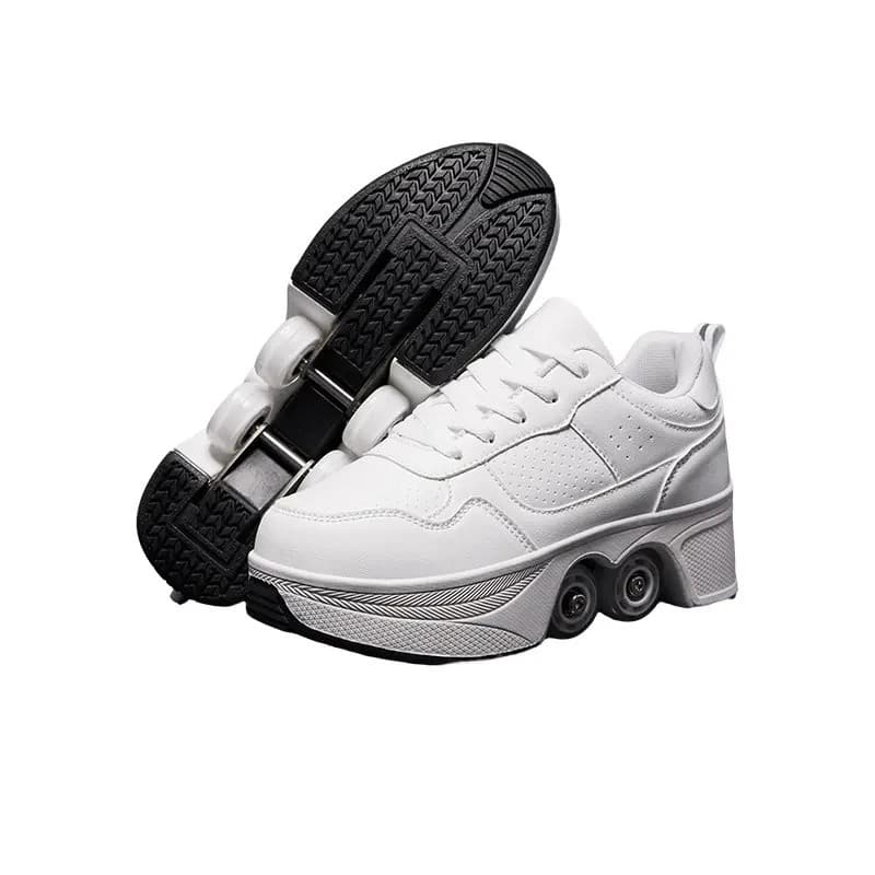 Patins de Rodas Deformáveis 2 em 1, Tênis de Patins Quad Ajustáveis e Transformáveis com 4 Rodas, Calçados de Patinação