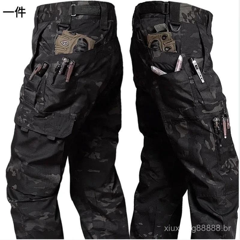 1 peça de calça tática masculina impermeável, adequada para combate ao ar livre, equipada com múltiplos bolsos e feita d