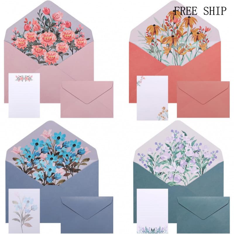 Conjunto de Papelaria com 24 Peças: Papel para Cartas e Envelopes, para Escrever Cartas, 16 Folhas de Papel Pautad
