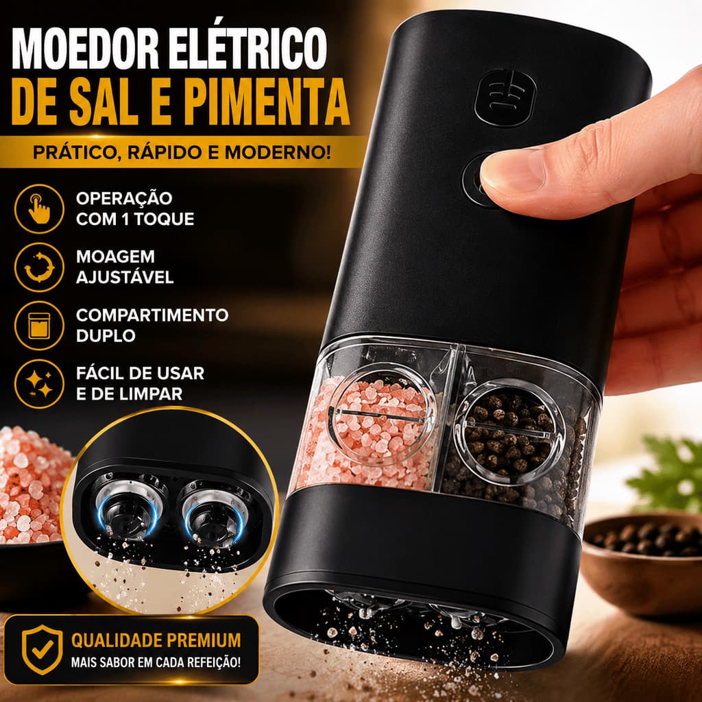Moedor Elétrico 2 Em 1 Sal USB Recarregável Ajustável Temperos Frescos Premium Qualidade Pimenta