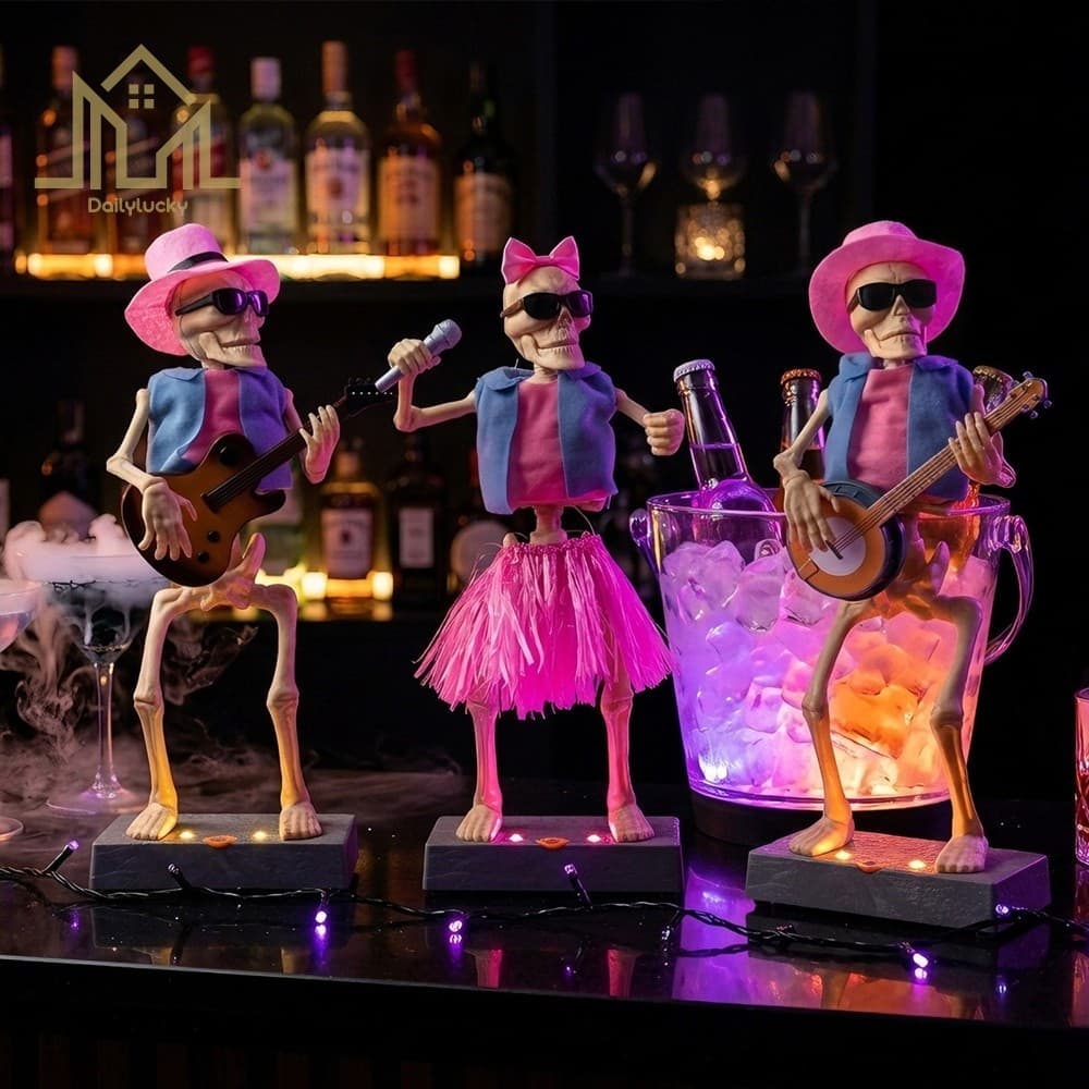Esqueleto Brilhante Elétrico Com Luzes E Efeitos Sonoros Iluminam Ornamento De Figura De Musical [Dailylucky.br-DLY]