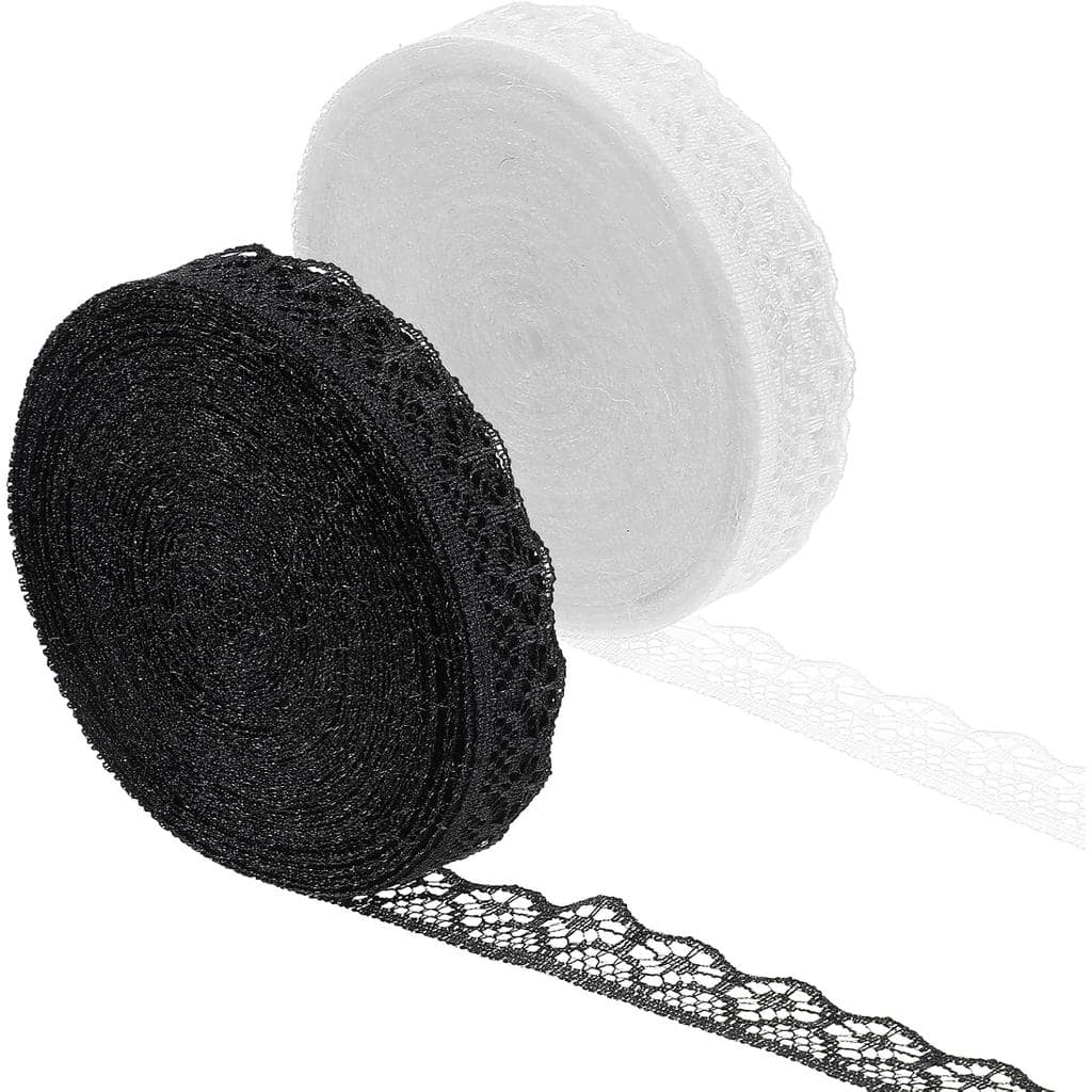 Rolo de Fita de Renda Branca ElevateTech, 30 Jardas, 0,5 Polegadas, Acabamento de Renda Floral Preto e Branco com Borda