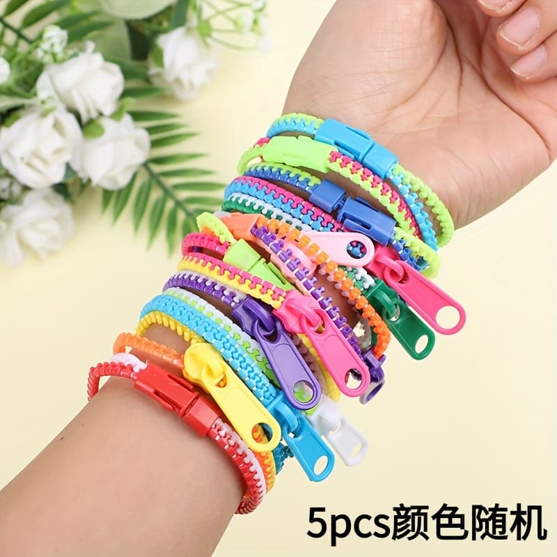Pulseira com zíper aleatório, 5 peças, duas cores, elegante, resistente ao estresse, presentes de festa de aniversário,