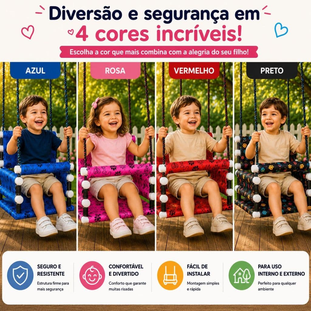 Balanço de Madeira para Bebês e Crianças Seguro, Reforçado e Confortável Até 31 Kg