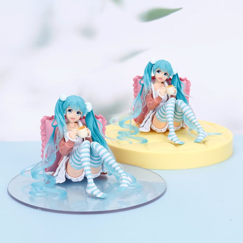 Linda menina Miku encosto travesseiro Hatsune postura sentada com Base chassi decoração boneca figura ensacada
