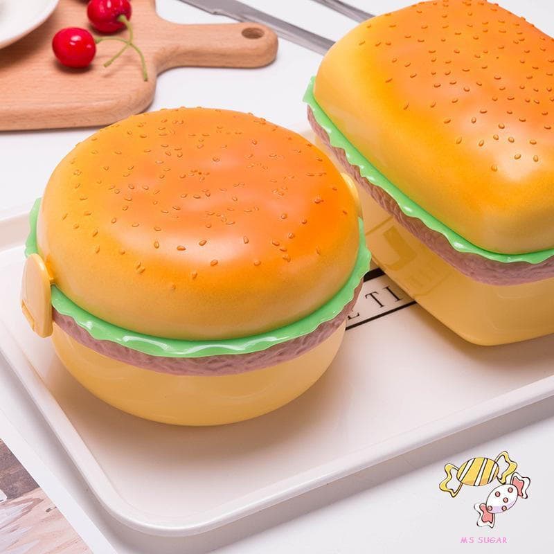 Recipiente de Comida em Forma de Hambúrguer Fofo - Lancheira Selada para Crianças T9RD