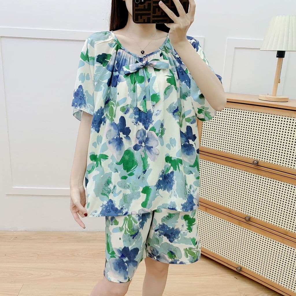 Verão novo estilo algodão seda pijamas senhoras Shorts de manga curta terno versão coreana solto confortável de duas peç