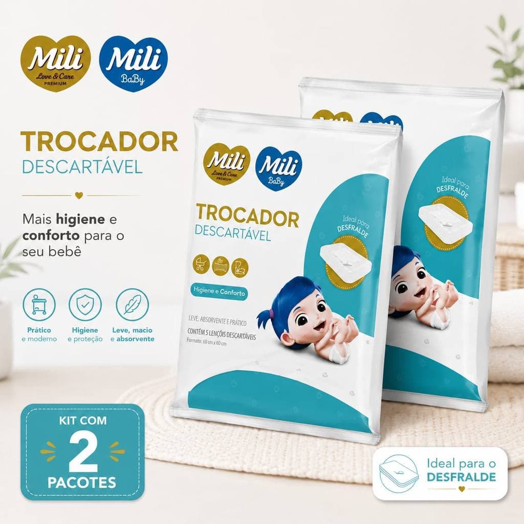 Kit 2 Pct Trocador Descartável Mili Love e Care Portátil Cômoda Berço Bebê Praticidade Impermeável - 10 unidades