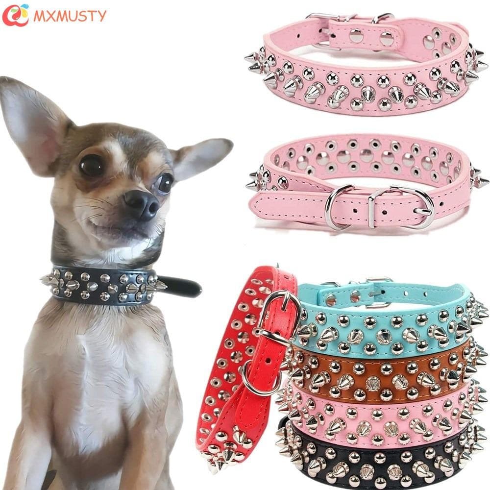 MXMUSTY Coleira Para Cachorro Ajustável Colorida Acessórios Animais De Estimação Com Rebite Anti-Mordida Correntes Duráv