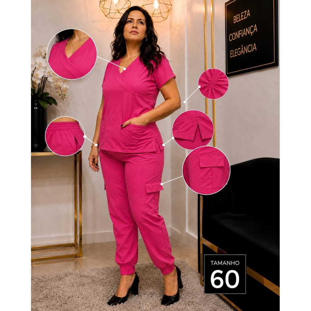 Scrub Feminino Neo Premium Rosa com Elastano Pijama Cirúrgico P ao G5