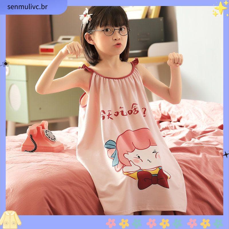 Meninas camisola verão puro algodão dos desenhos animados fino sem mangas estilingue princesa meninas médio grande crian