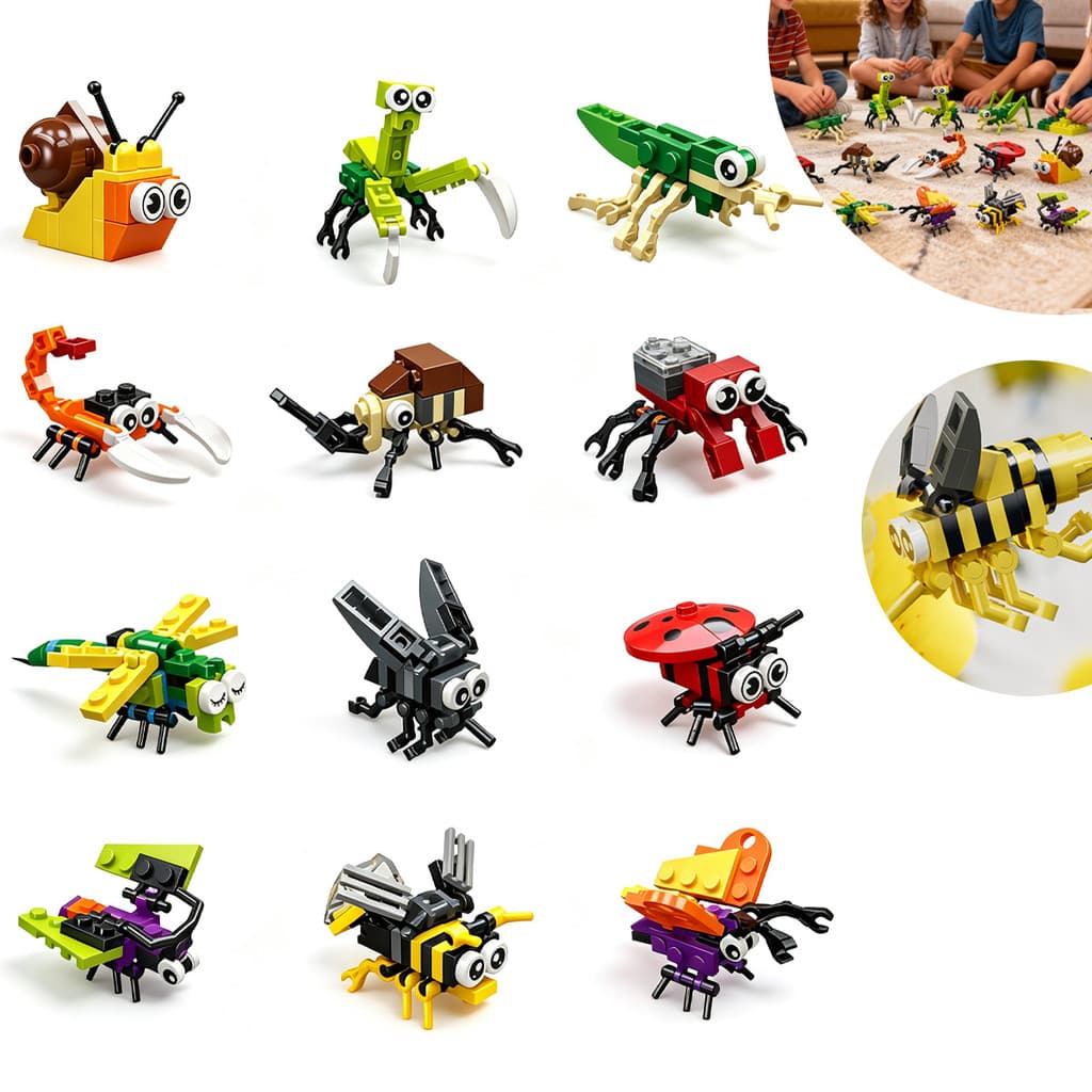 Conjunto de blocos de montar "Familia de Insetos 12 em 1" - Blocos de encaixe com pecas minusculas