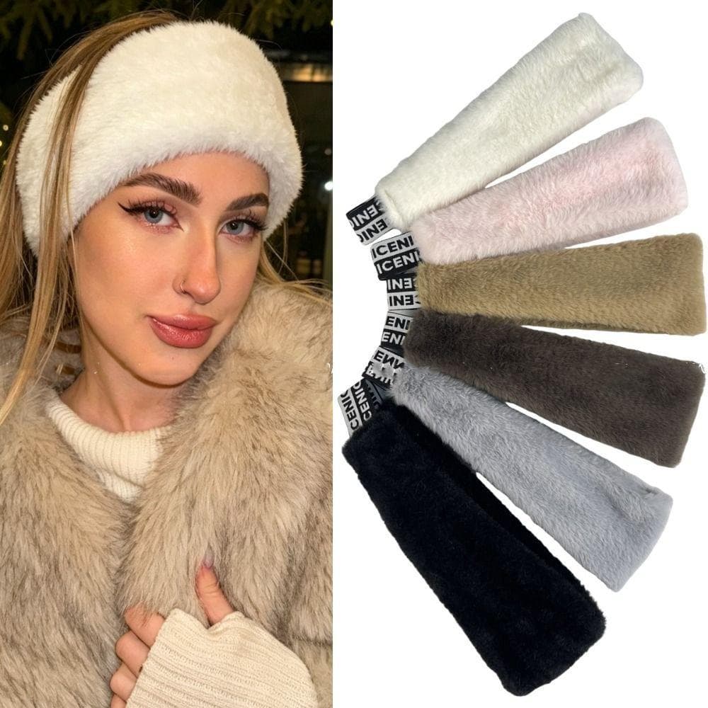 Tiara De Pelúcia Fofa , Faixa De Cabelo De Cor Sólida De Pele De Coelho Quente De Orelha Elástica De Inverno Pura À Prov