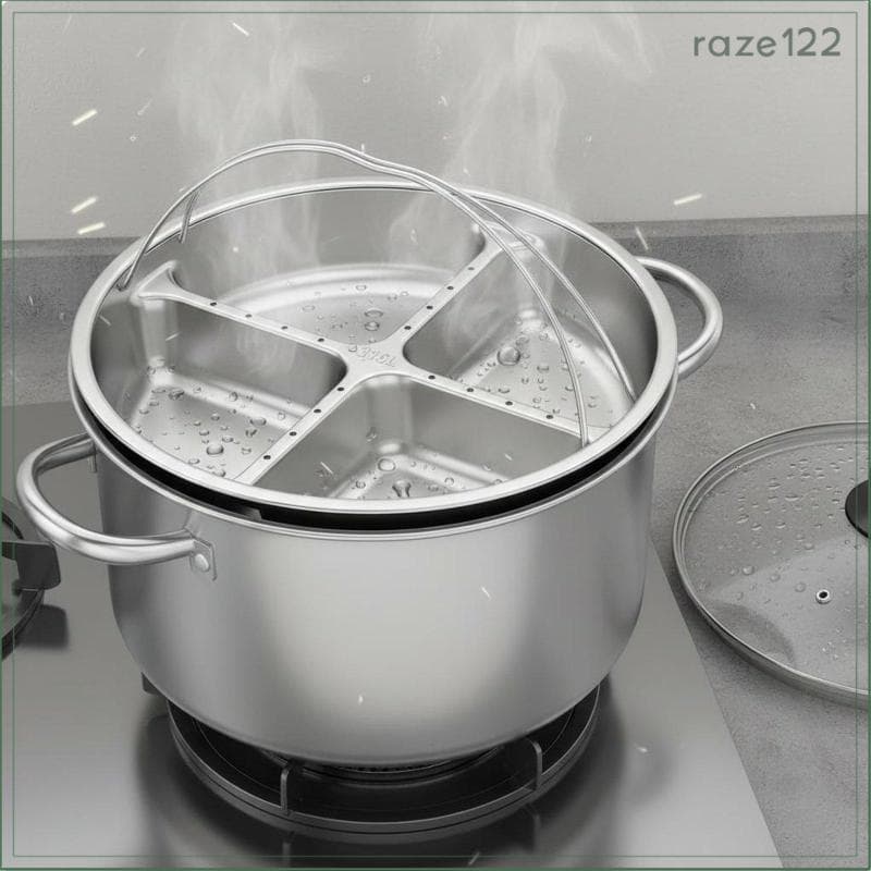 [Raze122] Bandeja De Comida Dividida Em Aço Inoxidável Prato A Vapor Com Alça Redondo Para Uso Cozinha Familiar
