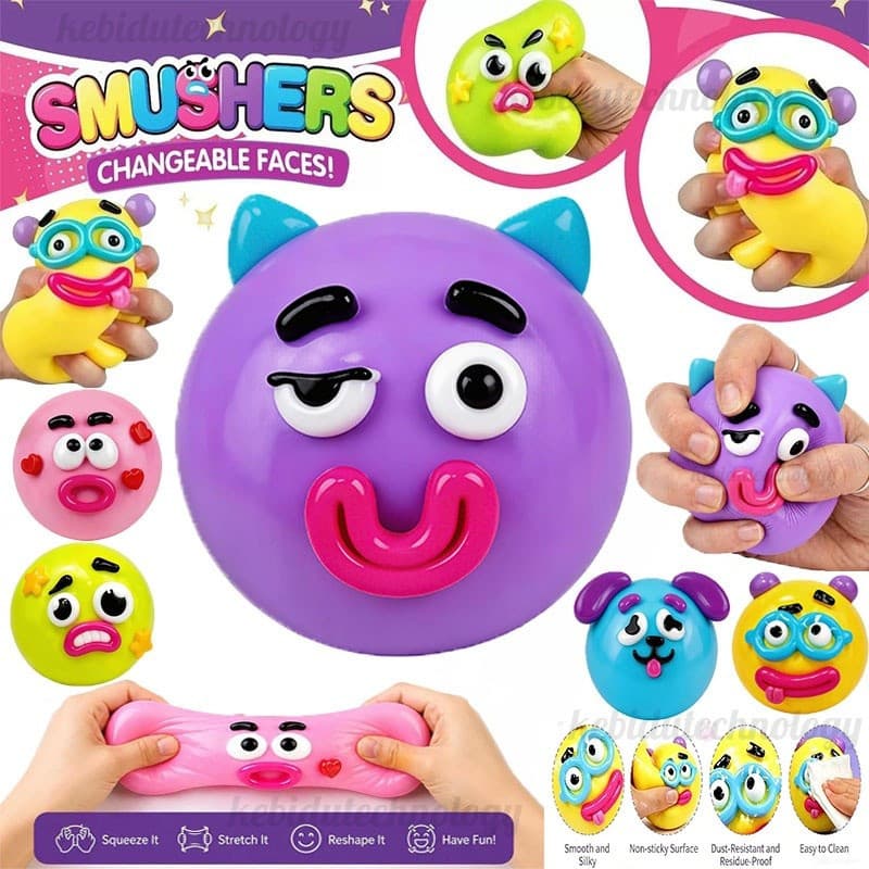 2 Pçs Novos Smushers Brinquedos Mole Bonito Fácil Squeezy Engraçado Rosto Escritório Bolas De Estresse Alívio Do Acessór