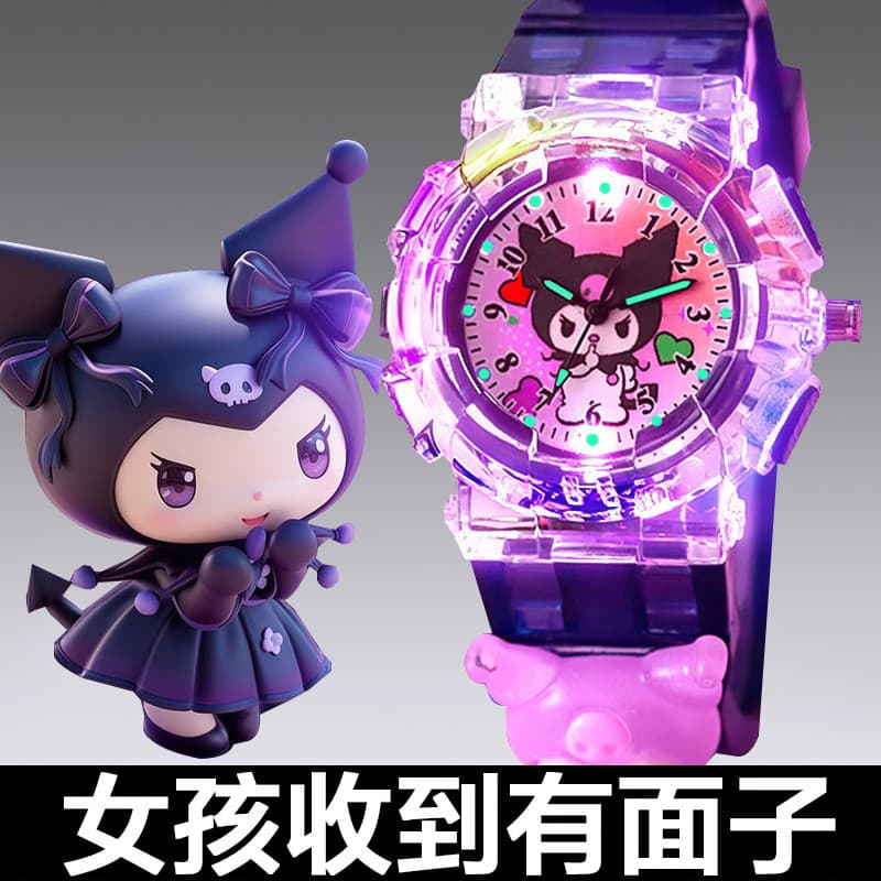 Sanrio Kuromi Relógio Infantil Brinquedo Menina Jardim de Infância Luminoso Desenho Animado Eletrônico Pequeno Relógio 3