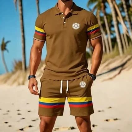 Novo conjunto casual de camisa polo de manga curta e shorts para homens.