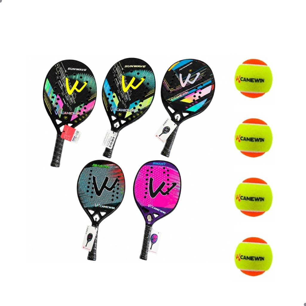 Kit 4 Raquetes Beach Tennis Camewin Carbono 3K + 4 Bolinhas
