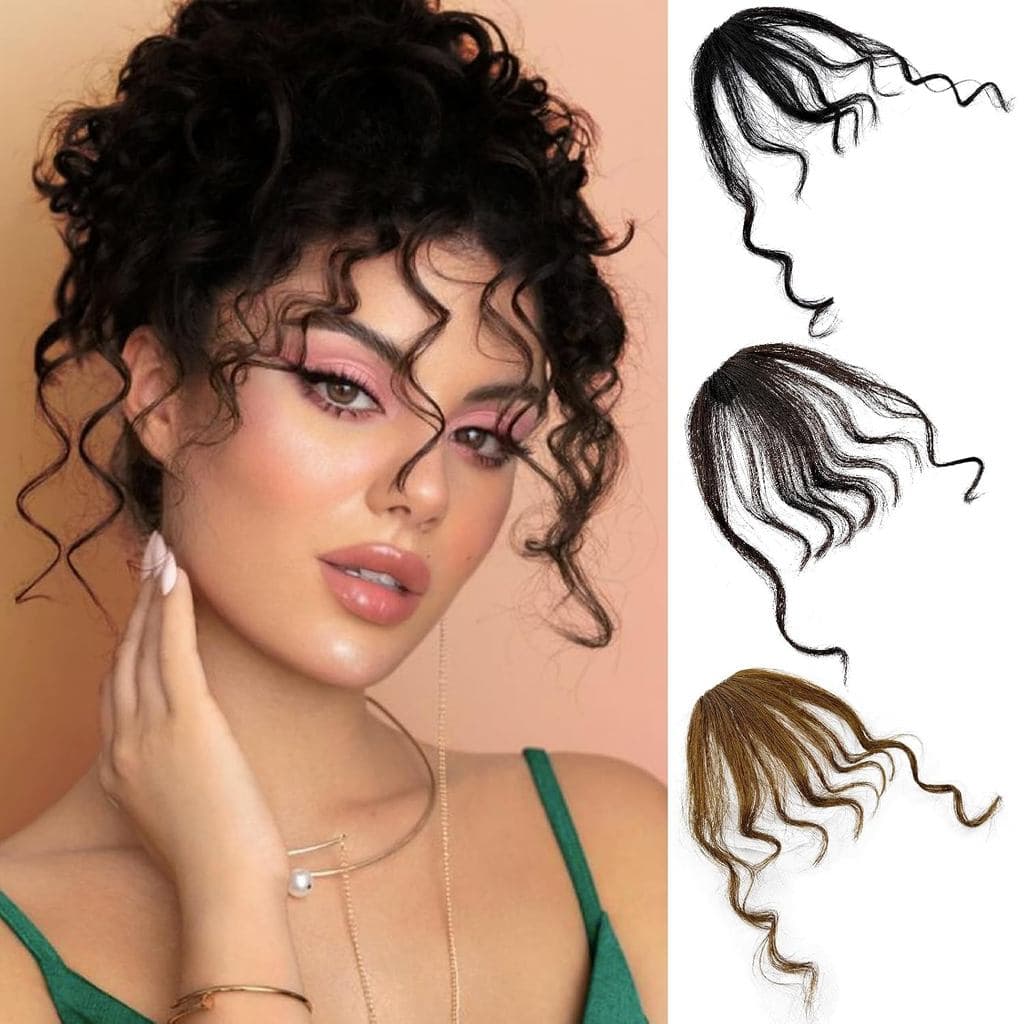 VAVANGA Franja Cacheada com Presilha de Cabelo Humano, Cabelo Crespo Cacheado, Franja Francesa, Preto Natural, Ondulado,