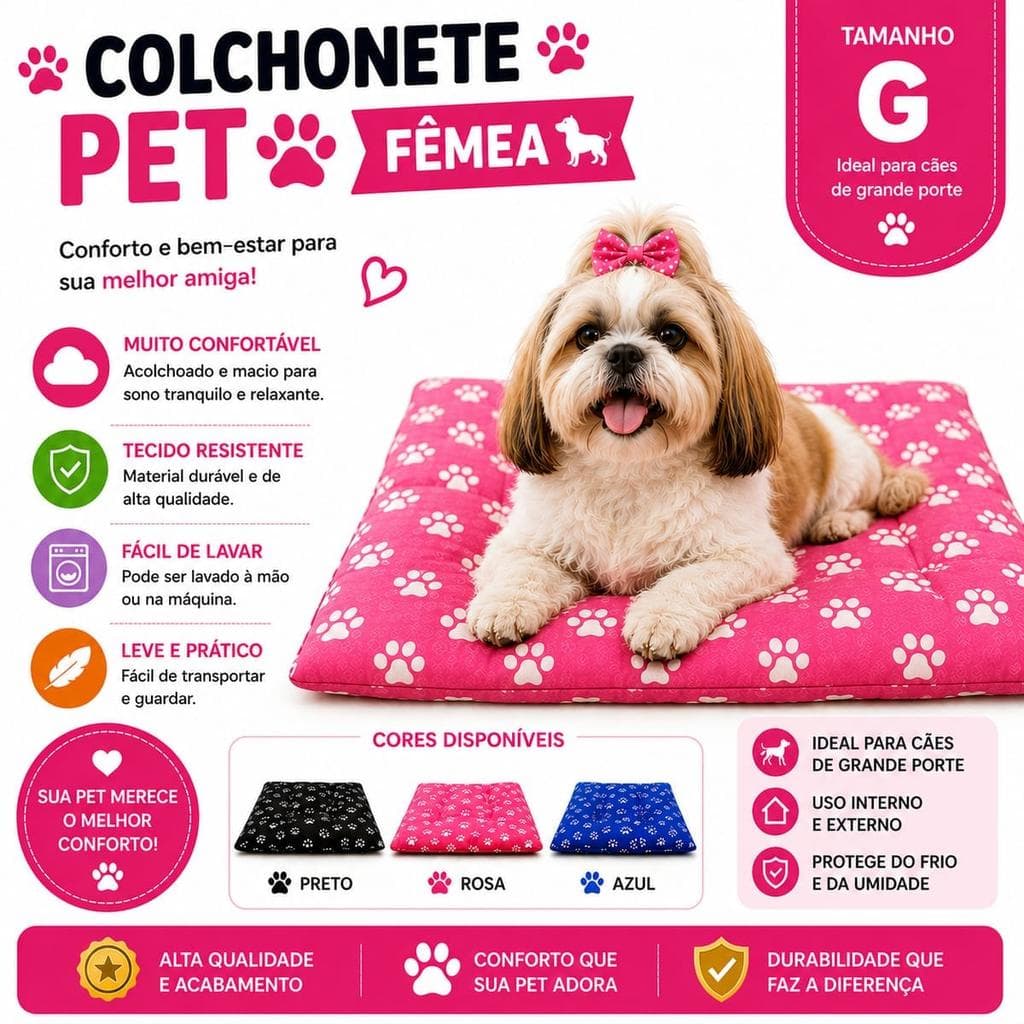 COLCHONETE PET TAMANHO G - COR FEMEA