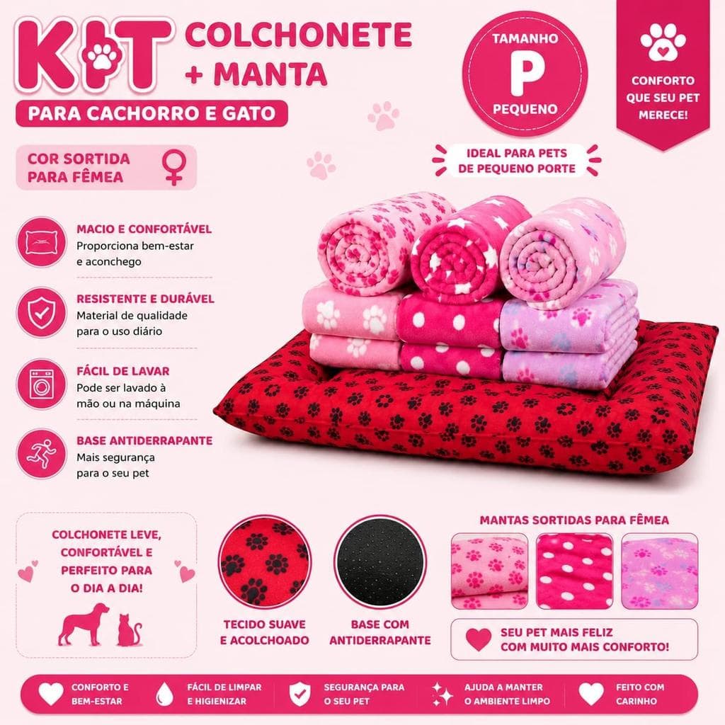 Colchonete Pet P Com Manta Pra Cachorro E Gato - Femea