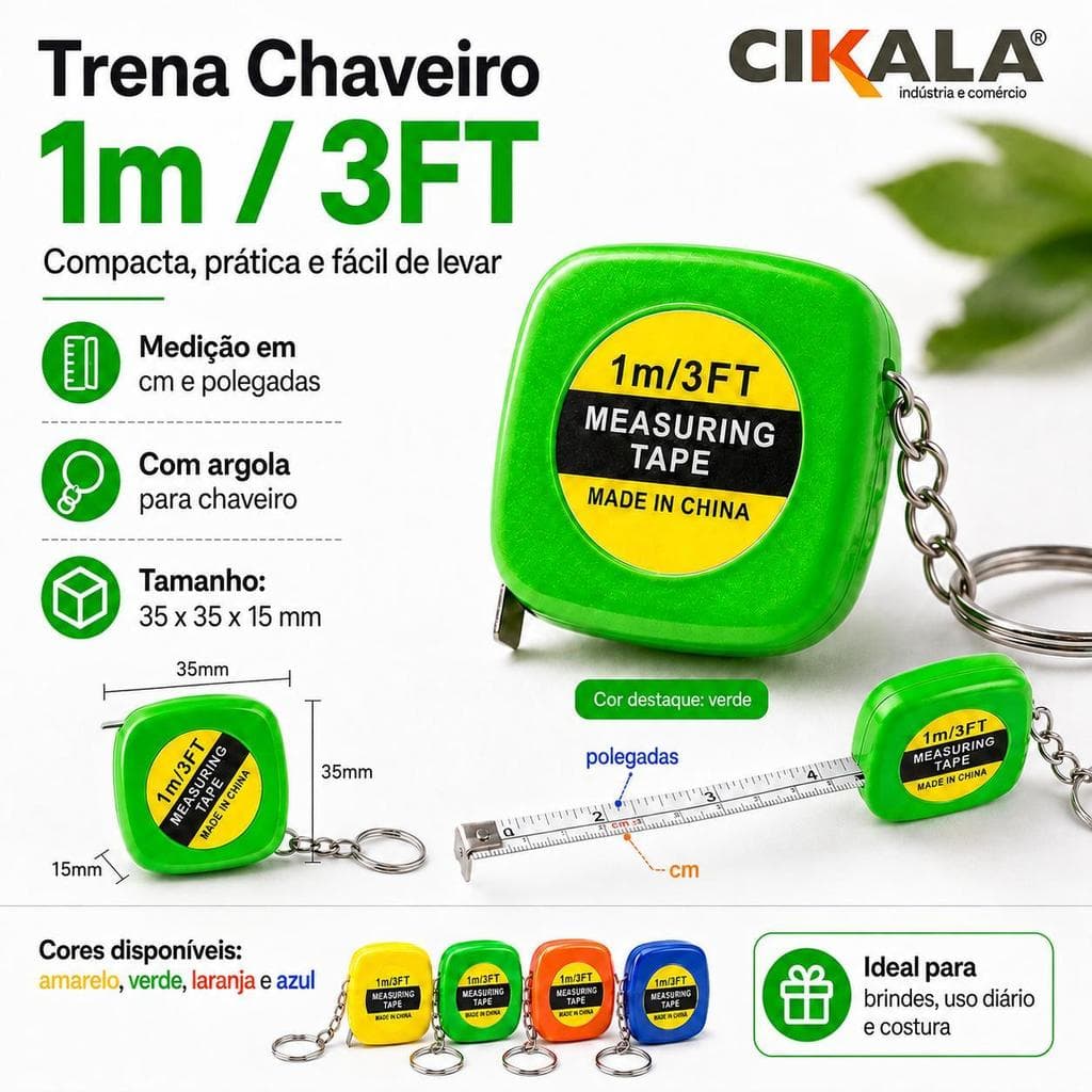 Mini Trena Chaveiro 1 Metro Portátil para Medição Brinde Lembrancinha e Uso Diário