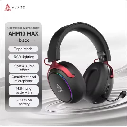 AJAZZ AHM10MAX Tri-mode Com Fio/Bluetooth/2.4G Cancelamento De Ruído 2000mAh Fone De Ouvido Para Jogos De Alta Resistênc