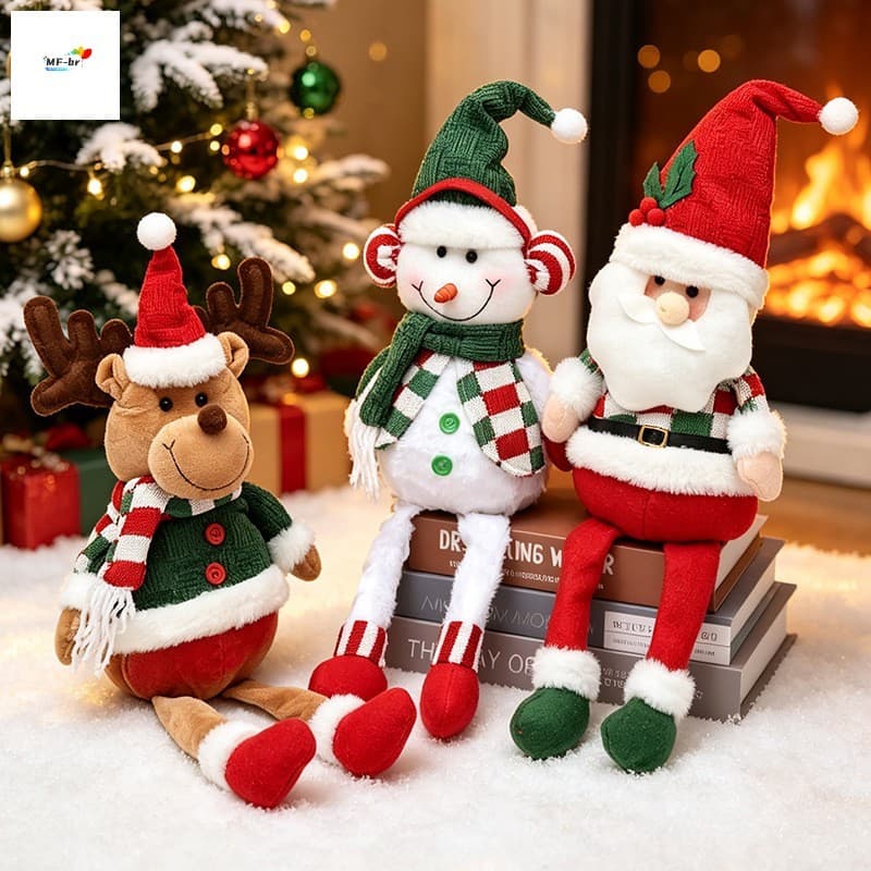 Enfeite De Boneca De Malha De Natal Com Chapéu-Decoração De Férias Para Casa E Janela De Shopping