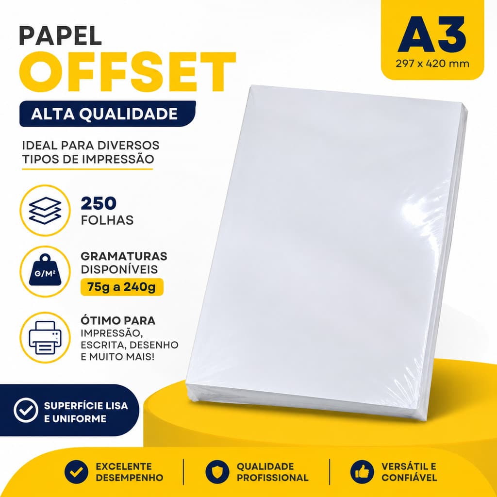 Papel Offset A3 Branco 100 Folhas 297x420mm para Impressora
