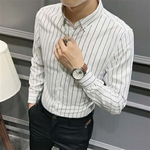 Novas Camisas Listradas de Verão para Homens, Camisa Casual de Manga Longa XJN