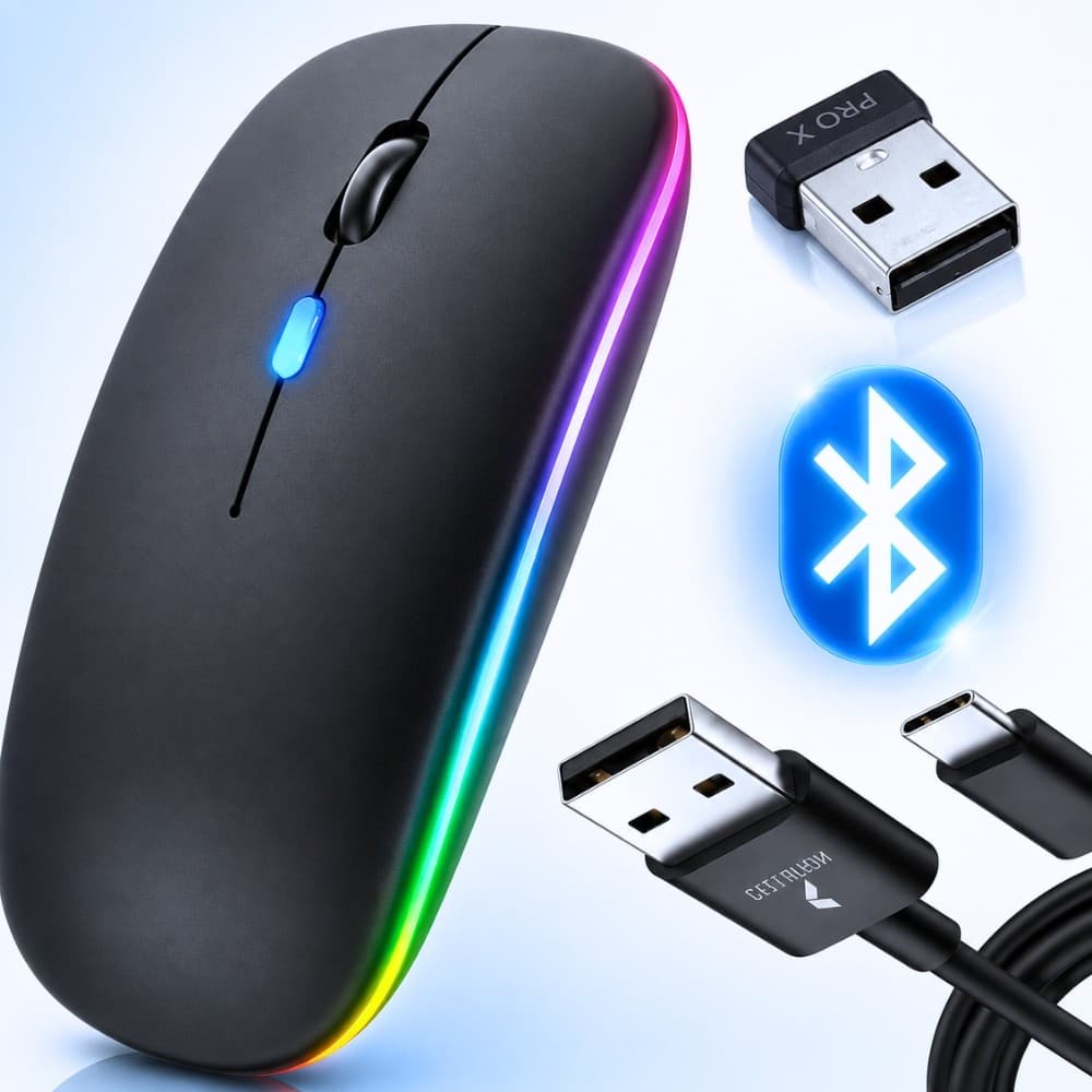 Mouse Sem Fio Para Notebook Recarregável Com Leds