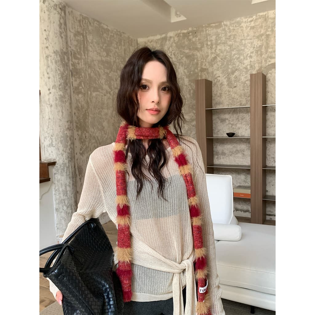 Estilo coreano Design de correspondência de cores listrado estreito longo cachecol feminino outono inverno moda All-Matc