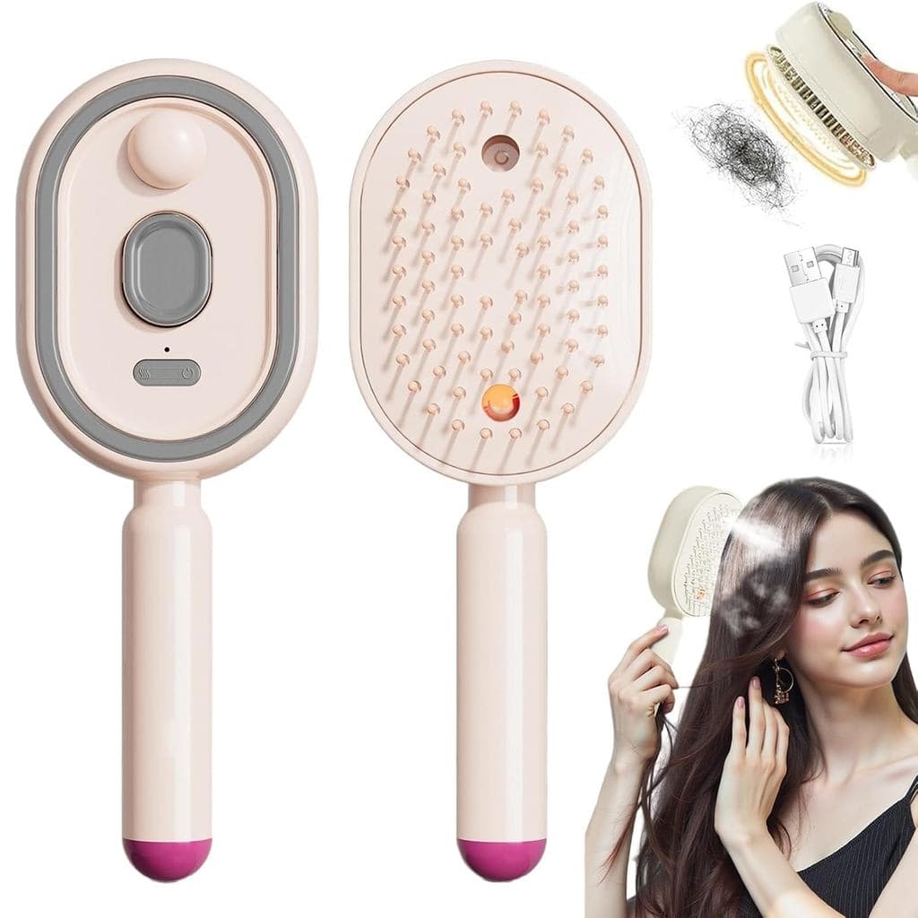 Escova a Vapor Elétrica para Cabelo, Escova Recarregável com Spray de Água, Escova Desembaraçadora com Névoa para Mulher