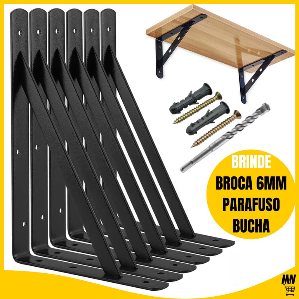 Suportes Mãos Francesas Preta 29cm/23cm/19cm Prateleira Cantoneira Reforçada Broca BBP